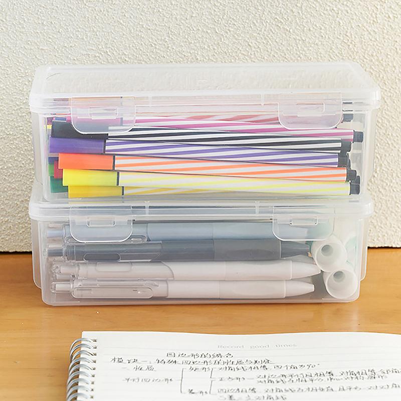 1Pc Extra Large Capacity Plastic Pencil Box Stackable Translucent Clear Pencil Box Office Supplies Storage Organizer Box
