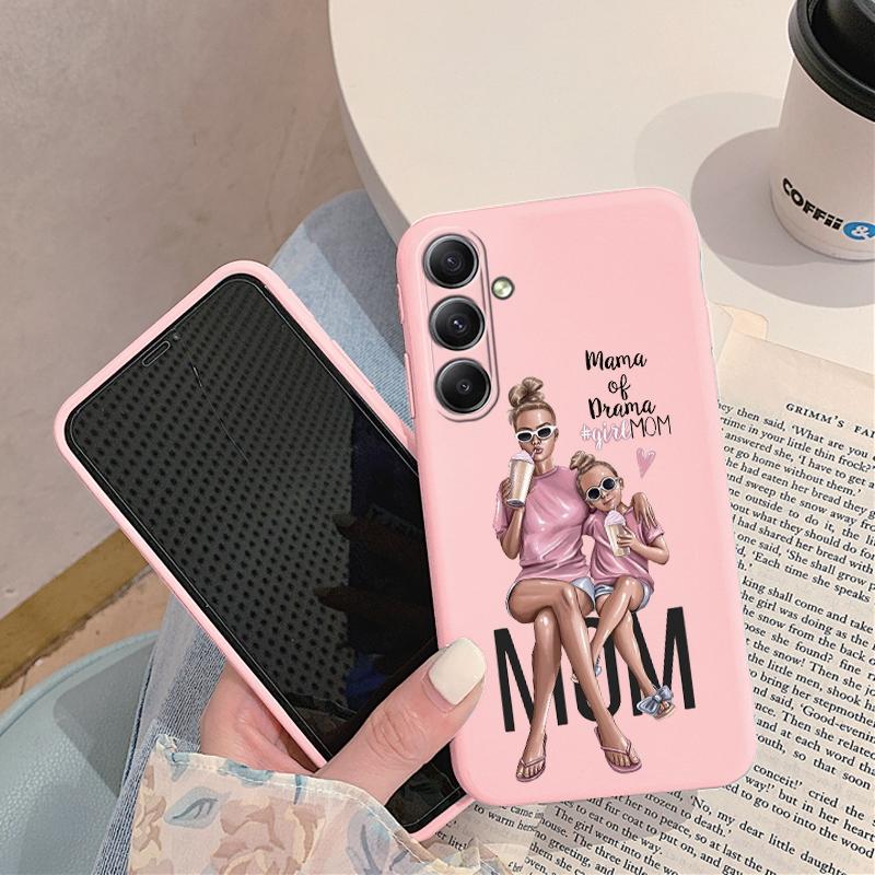 Мягкий силиконовый розовый чехол с рисунком для девочек и мам для Samsung A55 A35 M35 M34 S24 FE Xiaomi Redmi Note 13 Pro 13C iPhone 15, защитный противоударный чехол для камеры