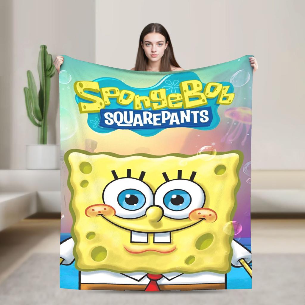Cartoon Animated Blanket Cover SpongeBob SquarePants Fleece Throw Blankets Bedding Couch Portable Ultra-Soft Warm Bedspreads