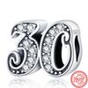 Sterling  Number 16 18 20 30 40 50th Anniversary Pendant Shiny Beads Fit Original  Charms Bracelet Fine Jewelry