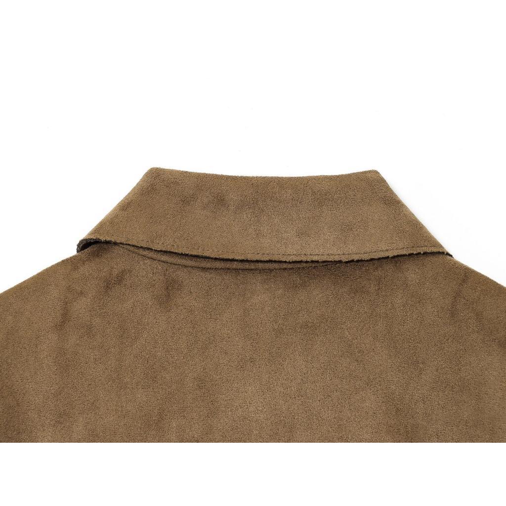 Модная женская куртка-пальто с лацканами и длинными рукавами, замшевой текстуры