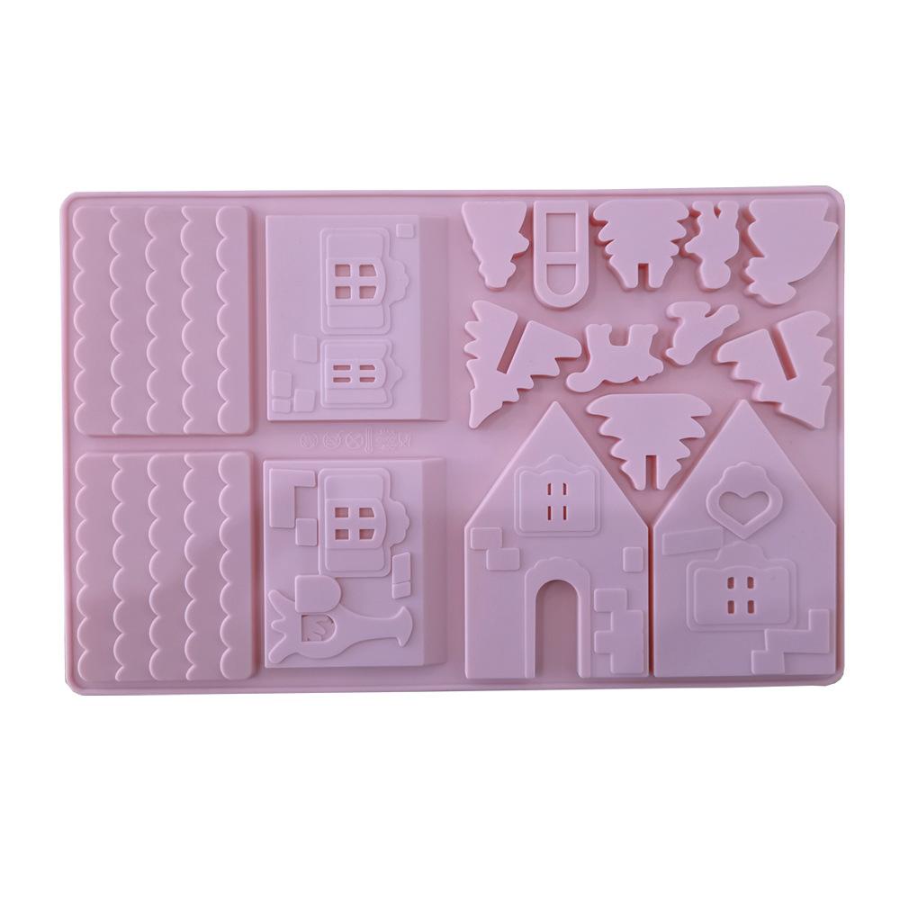 Silicone Block Christmas Wooden House Cake Mould Jelly Pudding Soap Cake Mould