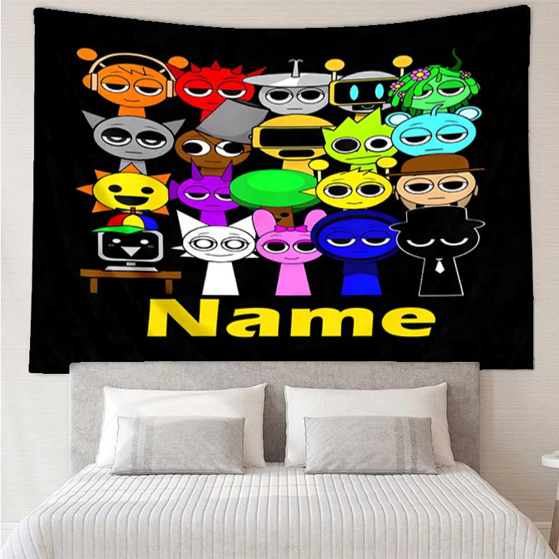 Custom Name Sprunki Print Tapestry, Backdrop, Easy Setup, Ideal for Bedroom, Office & Living Room, with Aesthetic Wall Hanging Decor.