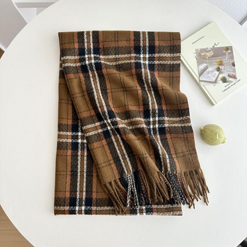 Клетчатый шарф женский зимний полосатый студенческий теплый утолщенный шарф-шаль из искусственного кашемира