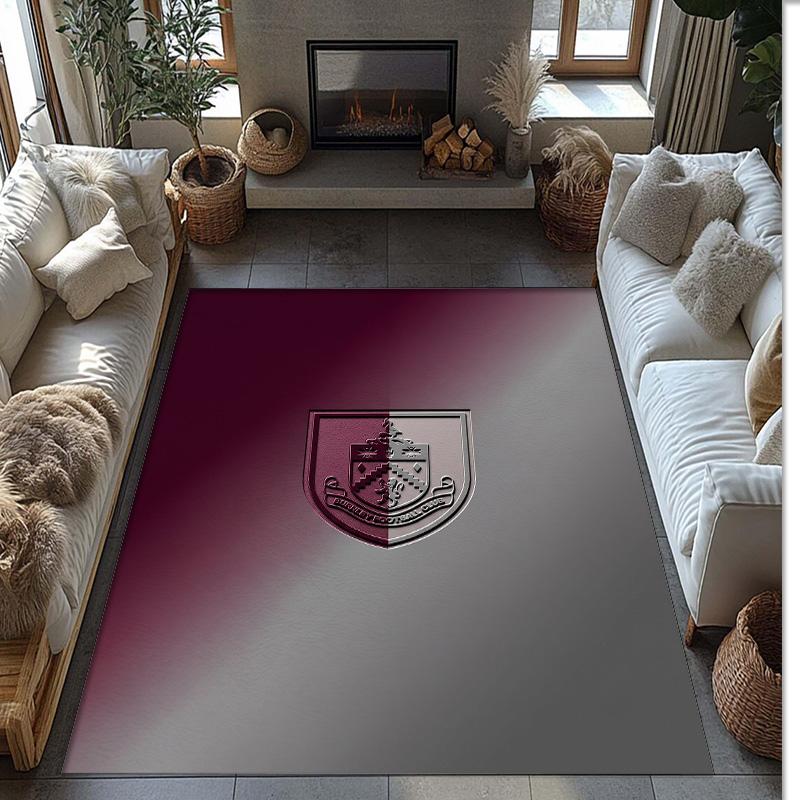 Burnley Football Print Crystal Velvet Rug, Comfortable Water Absorbent Non Slip Indoor Floor Carpet