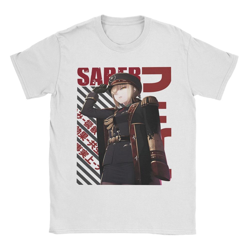 Fate Stay Night Сейбер Аниме Fate Рин Простая футболка Винтажные футболки из чистого хлопка Круглый вырез Короткий рукав Классические топы