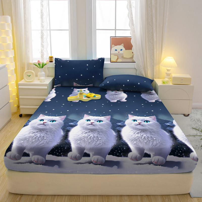 1 Матовая простыня на резинке с принтом в виде забавных животных из мультфильмов, покрывало для кровати с принтом в спальню, постельное белье (Исключая наволочки)