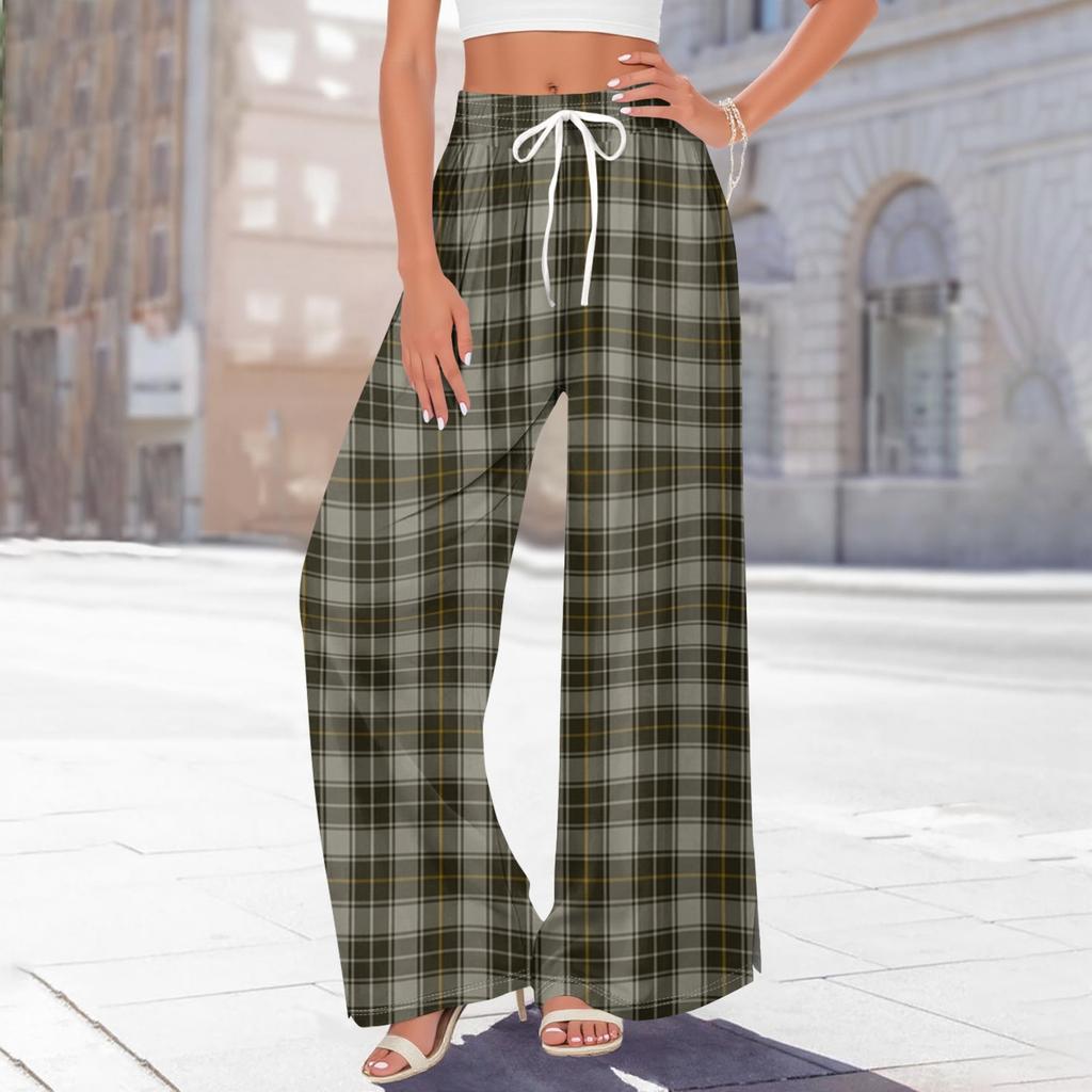 Женские брюки с принтом и широкими штанинами, с карманами, с высокой талией, на кулиске, свободные, повседневные