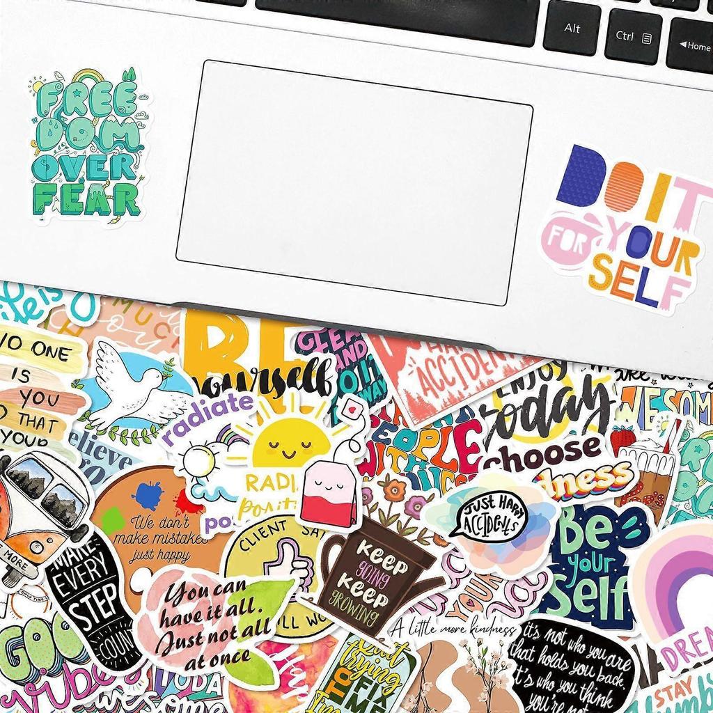 50pcs Mixed Cartoon Motivational Text Vinyl Stickers for Water Bottles Tumbler Luggage Skateboard Bumper Scrapbook Cup, Gift Sticker for Kids Teens Ad