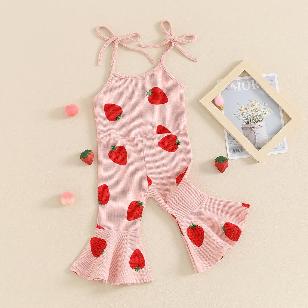 Детский комбинезон для девочек, ромпер с принтом клубники на бретелях-спагетти, одежда для вечеринки, повседневная