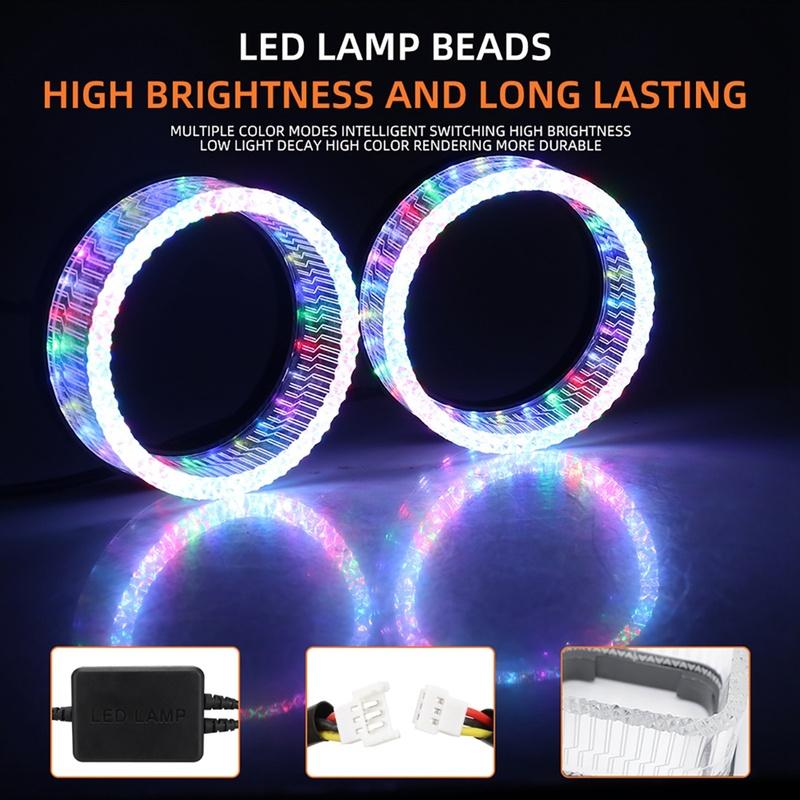 Управляемый через приложение 2-в-1 RGB LED Кольцо-фара «Ангельские глазки» Symphony для автомобиля с функцией дневных ходовых огней DRL