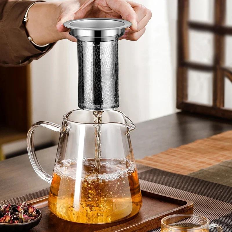 Large Capacity High Borosilicate Heat Resistant Glass Teapot with Stainless Steel Tea Strainer Infusers Jug Home Glass Teaware