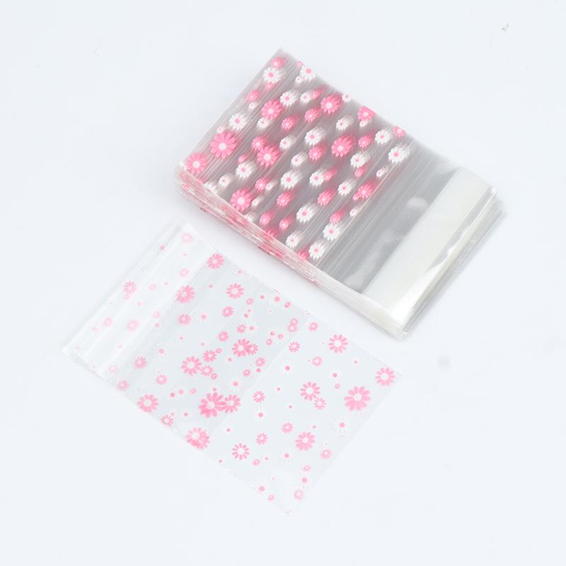 100Pcs Plastic Packing Bags Flower Self-Adhesive Bags For Biscuits Candy Cookies Jewelry Gift Packaging Self Adhesive Bag