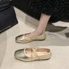 Retro Low-heeled Silver Mary Jane Shoes Autumn 2024 New Square Head Cross Outer Wear Ballet Shoes Women