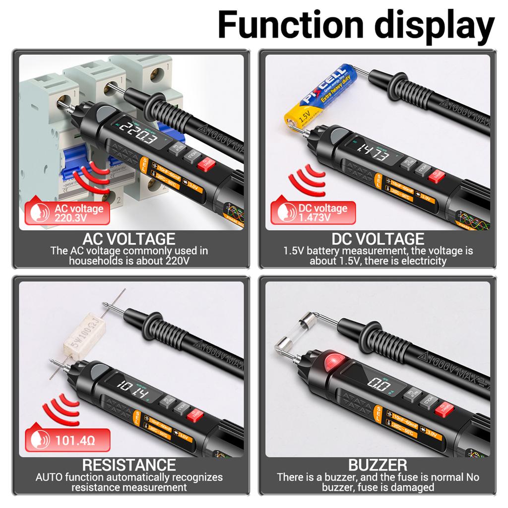 Модернизированный цифровой мультиметр с ручкой, электрический тестер с NCV-вольтметром, амперметром, омметром, цифровой тестер сопротивления