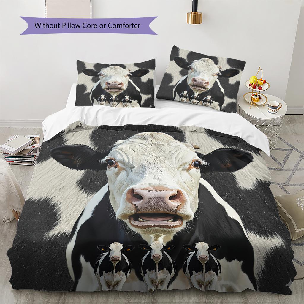 Panda Pig Cow Pattern Bedding Quilt Set Quilt Cover Pillowcase Home Decoration Gift (1 * duvet cover + 2 * pillowcase, without core)