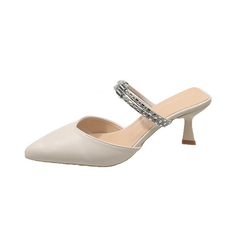 Босоножки Baotou женские на среднем каблуке, тапочки для двух способов ношения, летняя обувь, остроносые, на тонком каблуке, со стразами, с открытой пяткой, одинарные туфли, женские новые модели