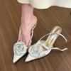 Fashion 2024 Summer Sexy Fashion Flower Woman Shoes Pointed Toe Hihg Heels Sandals Wedding Slingback Woman Pumps