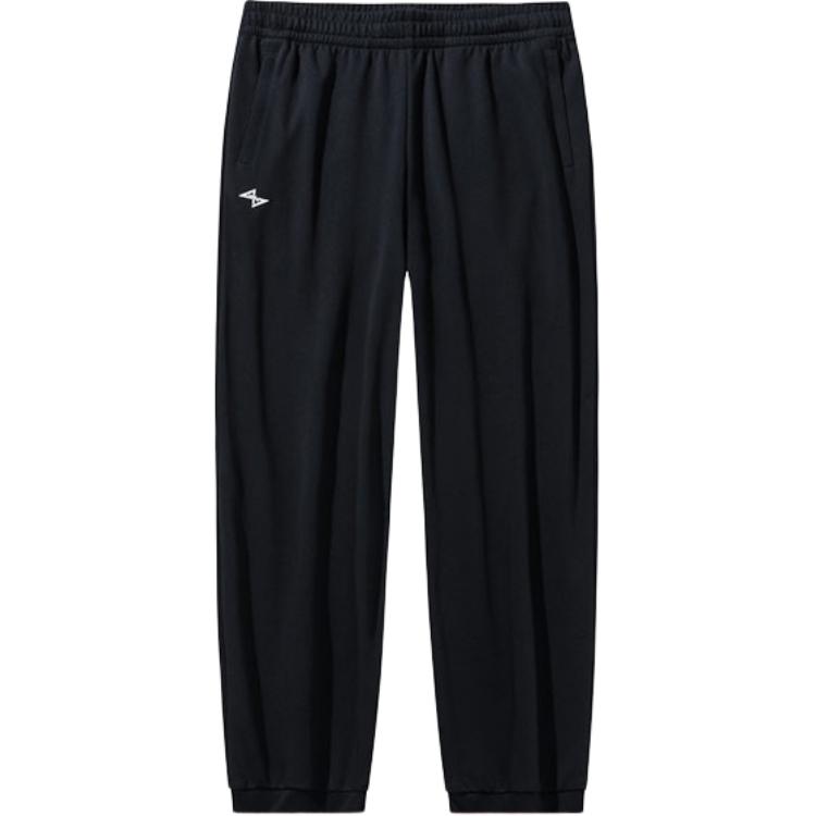 Anta Loose Fit Solid Color Mid Waist Durable Knitted Sports Pants Men Bottoms Black 152431303-2