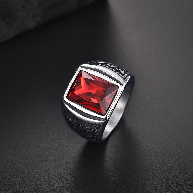 Vintage Men's Ring Red Black Green Square Zircon Finger Ring Punk Men's Jewelry Party Gift