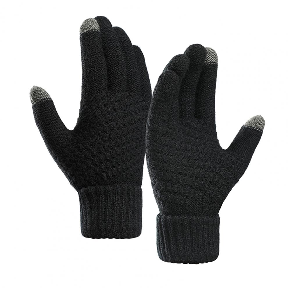 1 Pair Women Men Autumn Winter Knitting Gloves Solid Color Thickened Ribbed Cuffs Ridding Gloves Windproof Gloves