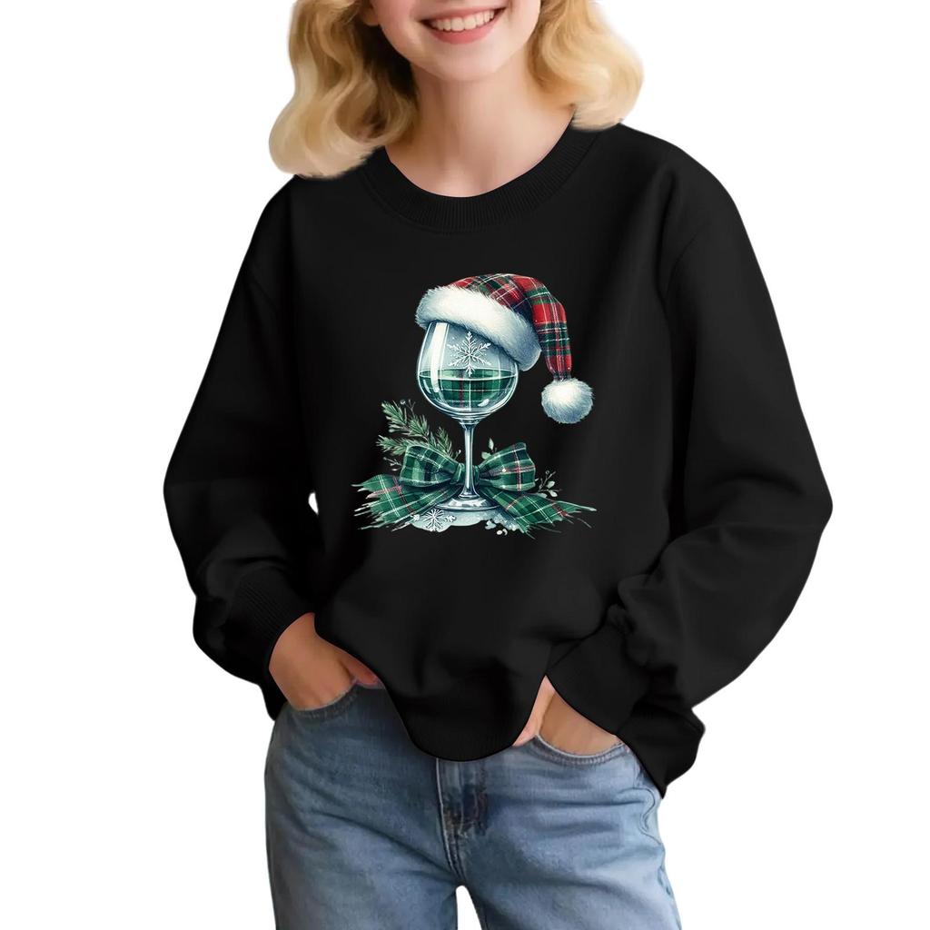 Kids' Fashion Loose-Fit Casual Long-Sleeve Christmas Print Oversized Crewneck Sweatshirt