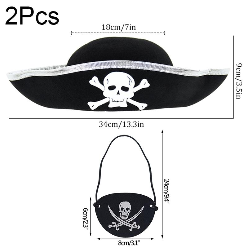 2Pcs/Set Pirate Hat And Pirate Skull Eye Patches Halloween Cosplay Captain Cap Headband For Adult Kids Birthday Party Decor Prop
