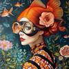 Surrealist Female Portrait Oil On Canvas Wall Art Fantastic Fantasy Fish and Girl Poster Printed Living Room Home Decor