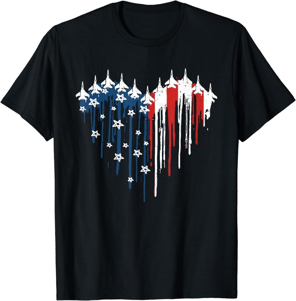 Retro Fighter Jet Airplane American Flag Heart 4th Of July Unisex T-Shirt