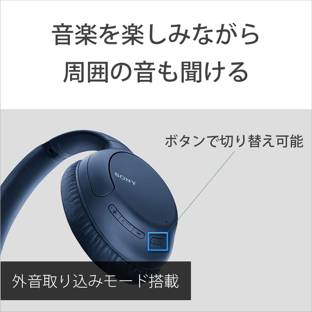 Sony Беспроводные наушники с шумоподавлением Bluetooth до 35 часов непрерывной работы с 2020 Blue L WH-CH710N совместимые, воспроизведение, микрофон, модель,