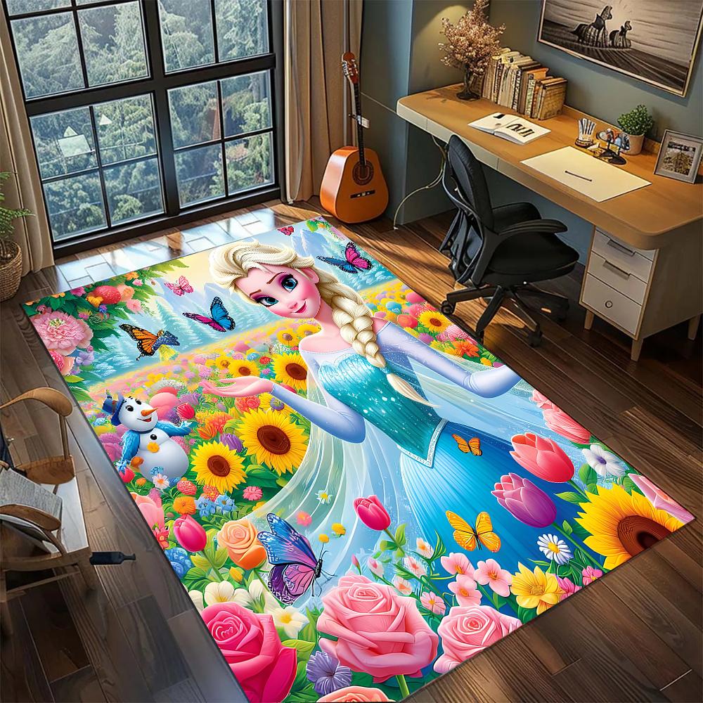 The Snow Sisters: Elsa and Anna Rug Carpet Large Area Rug Non Slip Washable Floor Mat Gamer Room Bedroom Home Decor