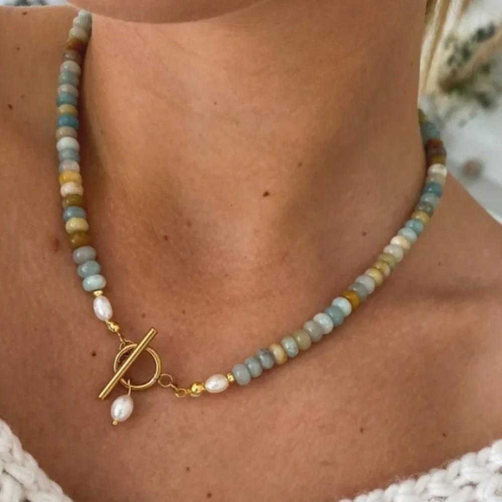 Natural Stone Beads Beaded Necklace Turquoise Beads Handmade Necklace New Necklace for Girls Gift