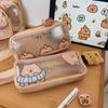 PVC Capybara Pencil Bag Aesthetic Stationery Bag Desktop Organizer Cartoon Pen Bag Office
