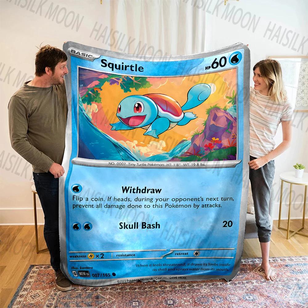 1PC Japan Pokemon Cards S-Squirtle Printed Blanket, Cozy and Warm Blanket for Sofa, Bed, Camping,Holiday Gift for Family Friends