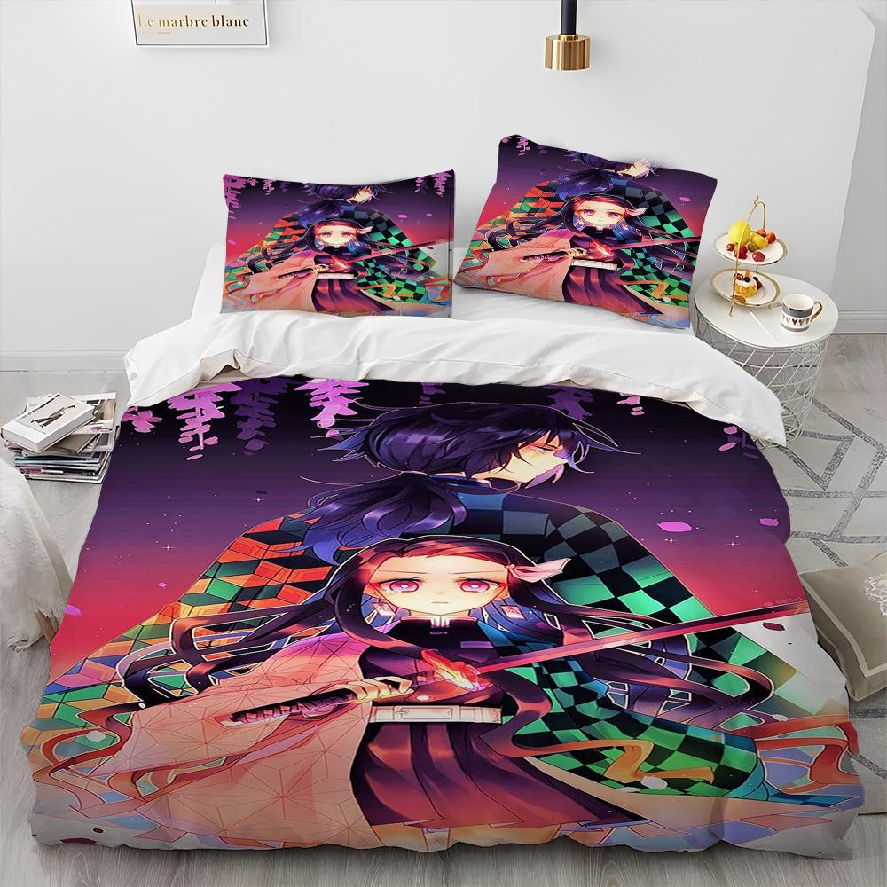Demon Slayer Bedding Set Kamado Nezuko Duvet Cover Set Bedspread Pillowcase King Queen Full Single Size Bed Linen Kids Teen Gift