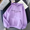 Long Sleeves Front Pocket Drawstring Fleece Lining Pullover Hoodie Autumn Winter Letter Printed Loose Women Sweatshirt Streetwear