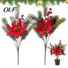 Lifelike Plastic Flowers for Tabletop Artificial Cedar Poinsettia Flowers, Realistic Floral Arrangement, Fake Flower And Pine Branch Indoor