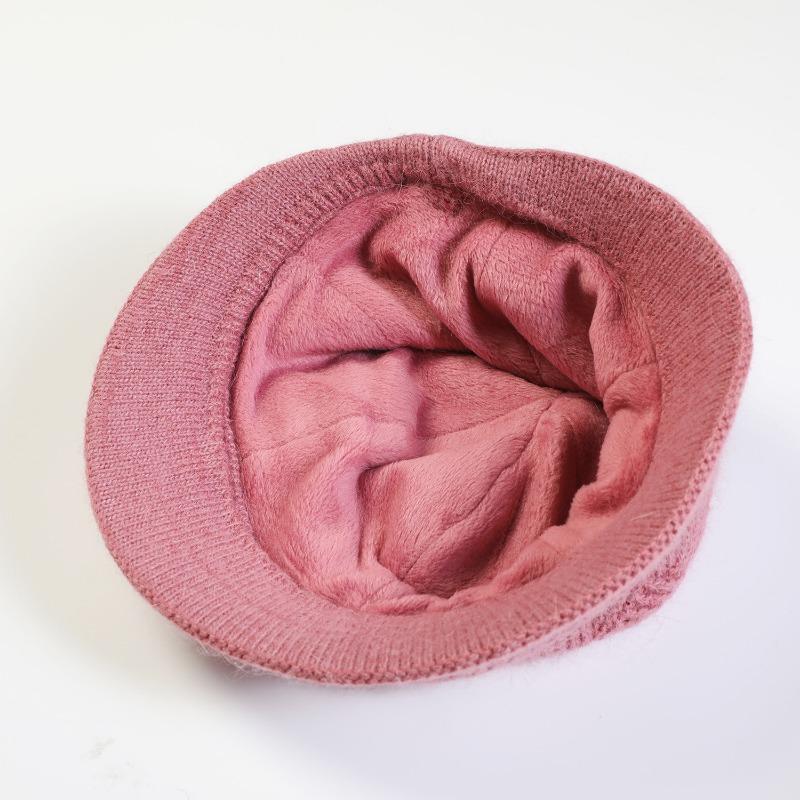 Knitted Hat Women's Autumn Winter Flower Fashion Mom Rabbit Wool Pot Hats & Caps with Thick Velvet Warmth Hat