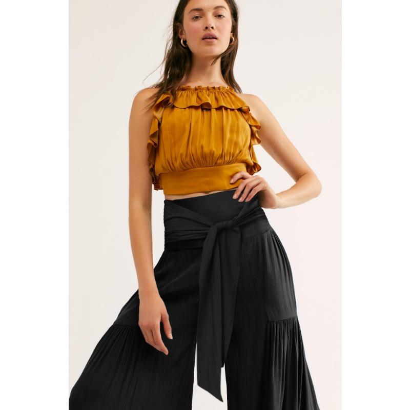 Женские модные темпераментные завязки с эластичной резинкой на талии, плиссированные широкие брюки, повседневные свободные брюки