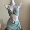 Mint Green Sexy Gathered Three-Piece Bikini for Women