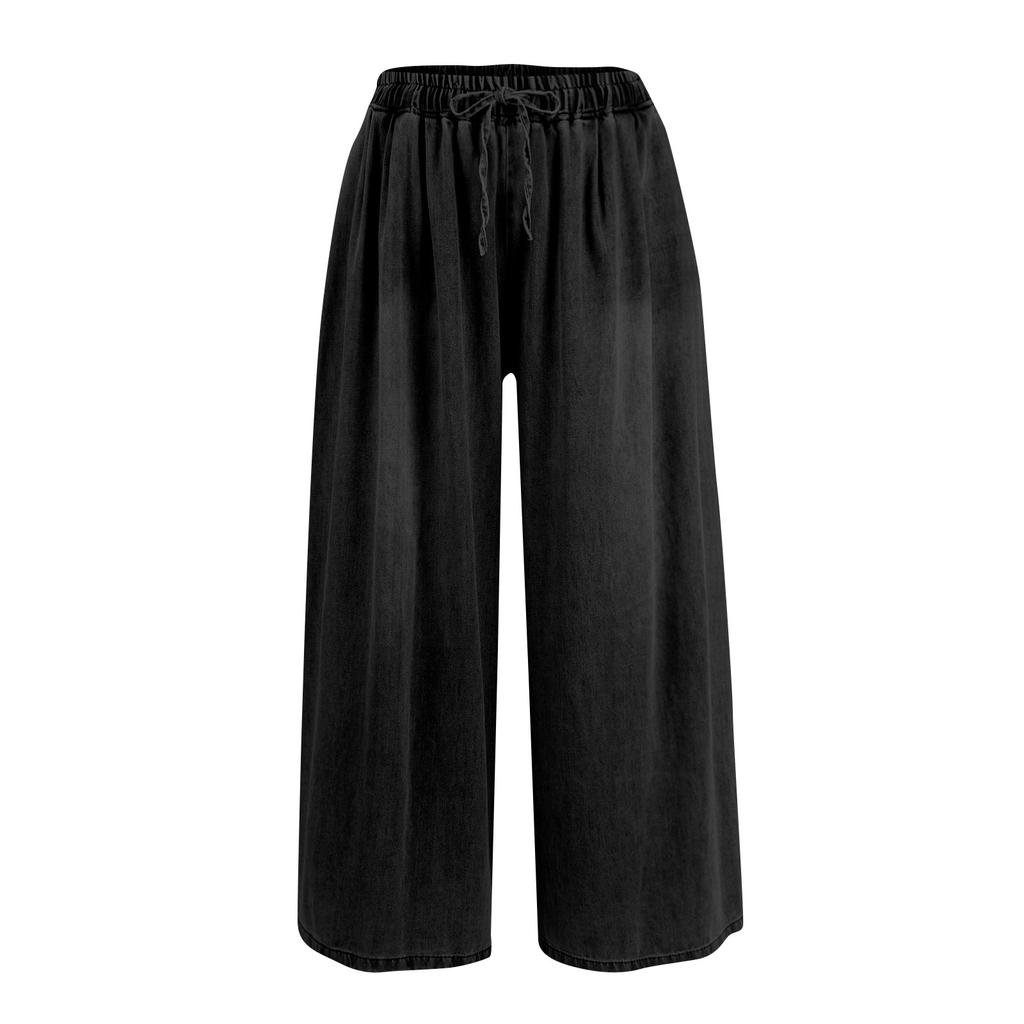 Женские весенне-осенние винтажные джинсовые широкие брюки из стираного денима, художественные свободные брюки-юбки, укороченные брюки для похудения