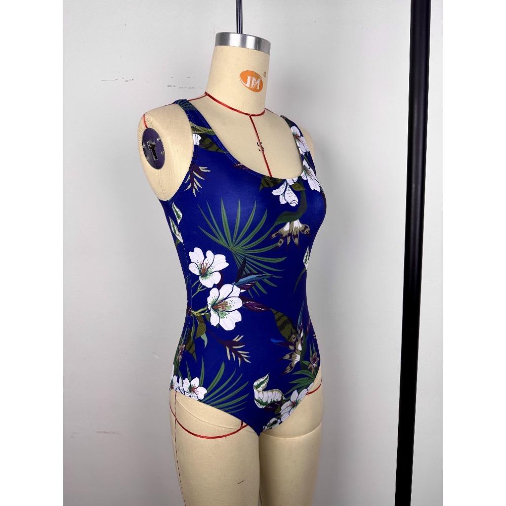 Элегантный винтажный цветочный слитный купальник для женщин, утягивающий ретро-дизайн со съемными подушечками, высокоэластичная ткань, круглый вырез, открытая спина