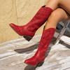 Мода 2025 Женская мода Однотонные туфли на танкетке с педалью Вышивка Высокий тренд Высокие сапоги Женские сапоги до колена С острым носком 326