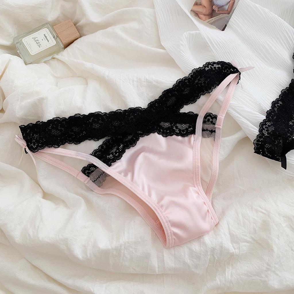 Розовые трусики с низкой посадкой, кружевом и бантиком, сексуальные, дышащие
