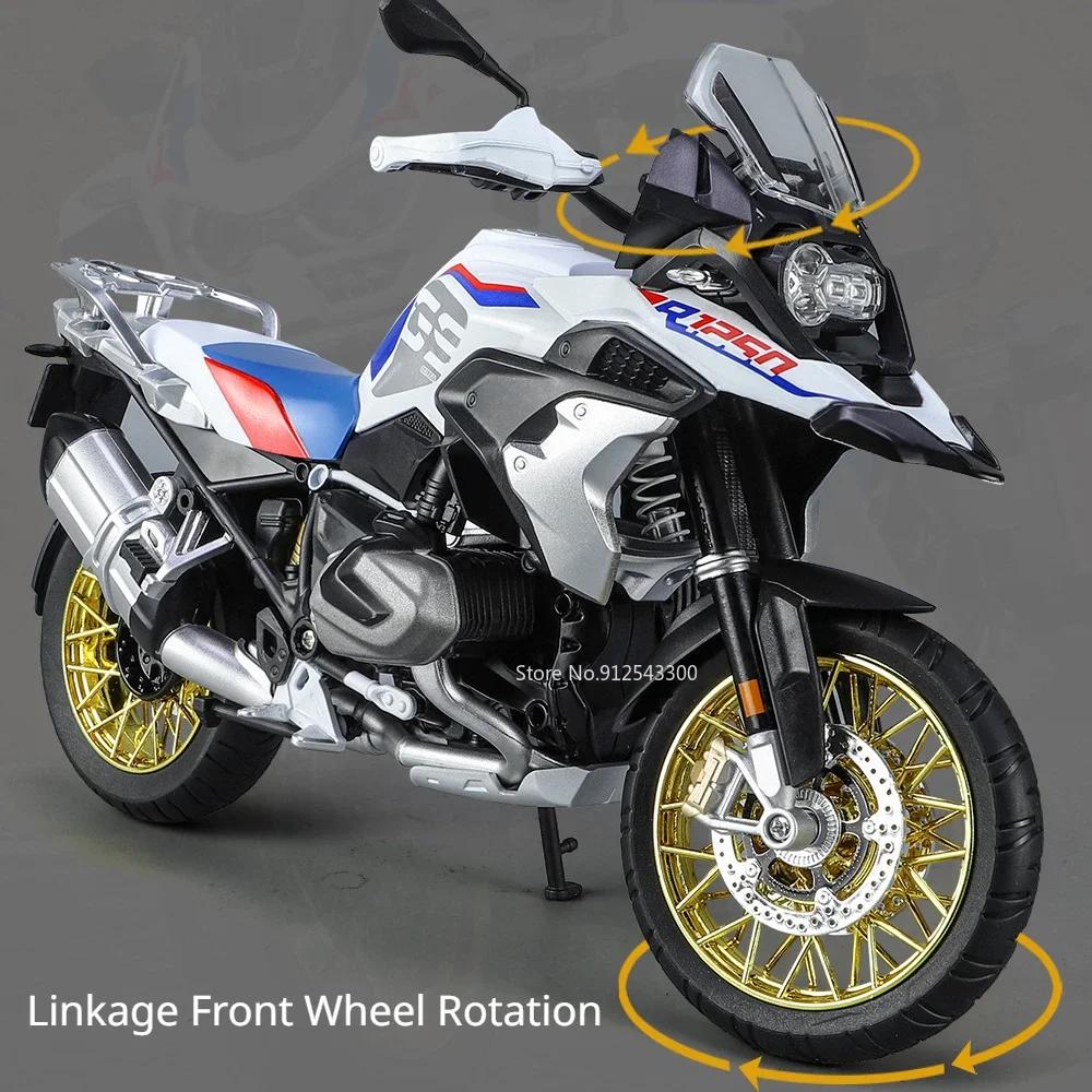 Large 1:9 R1250GS S1000RR Motorcycle Metal Diecast Model Toy Metal Body Sound Light Cars Models Birthday Gifts Collection