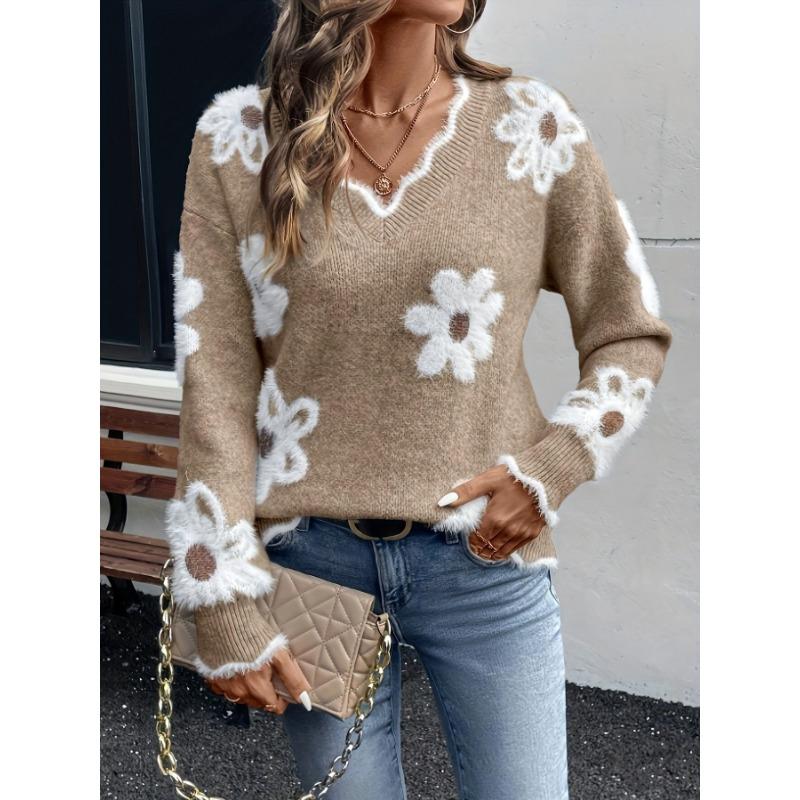 Женский свитер Зимний с V-образным вырезом Утепленный Пуловер Теплый Вязаный Эластичный С длинным рукавом Свободный Джемпер Свитер Топы