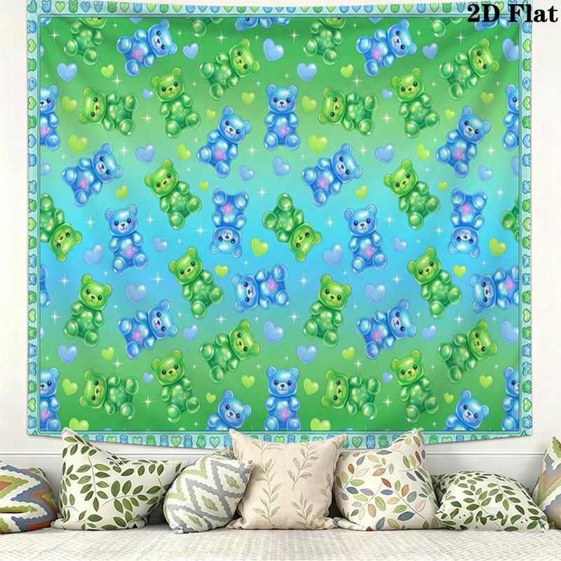 Rainbow Gummy Bear Wall Tapestry Aesthetic Wall Hanging Printed Fabric Blanket Decorative Tapestries for Bedroom Living Room Home Decor