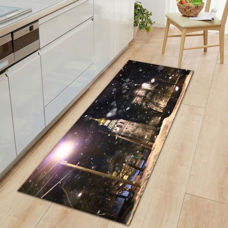 Современный Стильный Домашний Декор Входной Коврик-Дорожка Зимний Пейзаж Принт Длинный Нескользящий Коврик для Коридора Ковер для Спальни Прикроватный