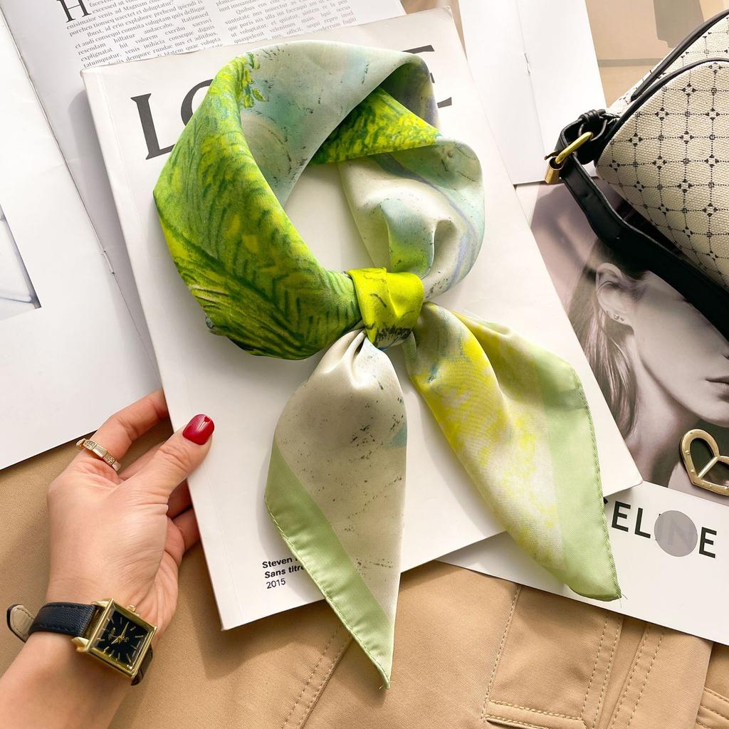 2025 Luxury Fashion Print 70*70cm Silk Square Scarf Women Soft Satin Hairband Neckerchief Tie Female Headband Foulard Bag Ribbon