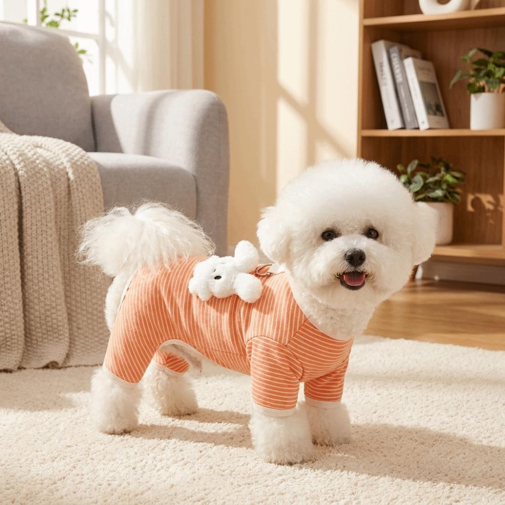 Warm Pet Four Legged Clothes Soft Dog Pajamas Pet Sleepwear Dog Striped Jumpsuit Daily Wear